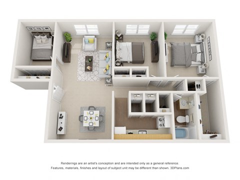 3x1 Floor Plan at Bradley Square, North Charleston, SC  